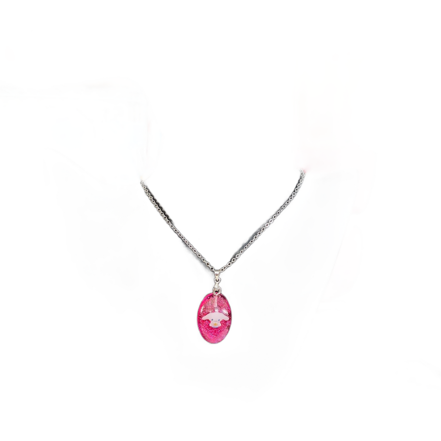 Necklace - 15.75 inches stainless steel link cable chain with resin Cinnamoroll character pendant