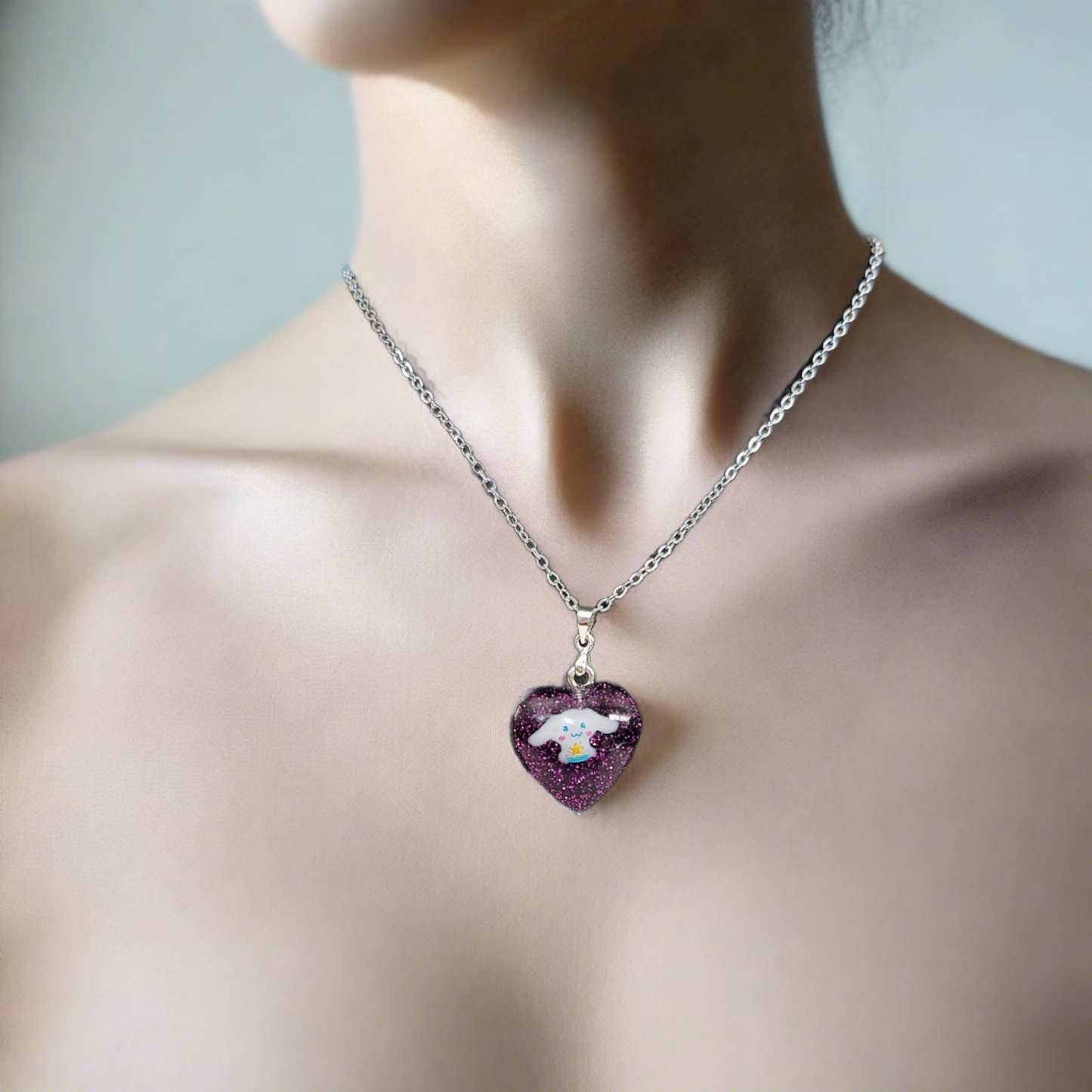 Necklace - 15.75 inches stainless steel link cable chain with resin Cinnamoroll character pendant