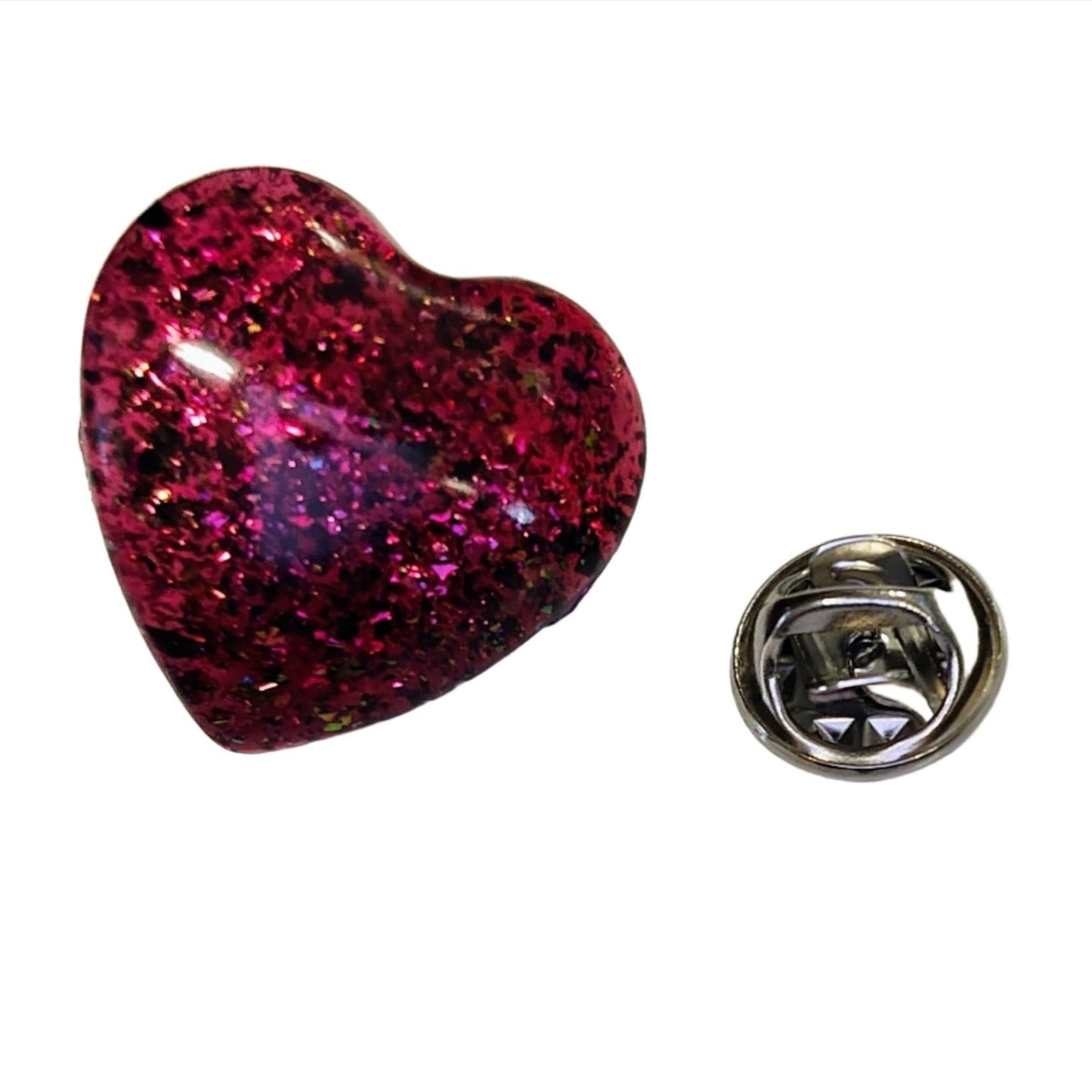 Pin - 3D medium resin heart pin with silver butterfly clutch