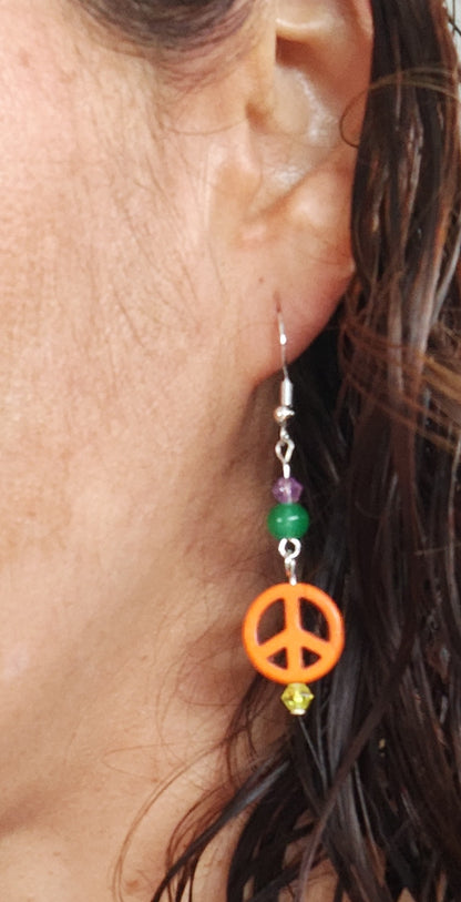 Earrings - Peace bead with glass crystal beads on hook