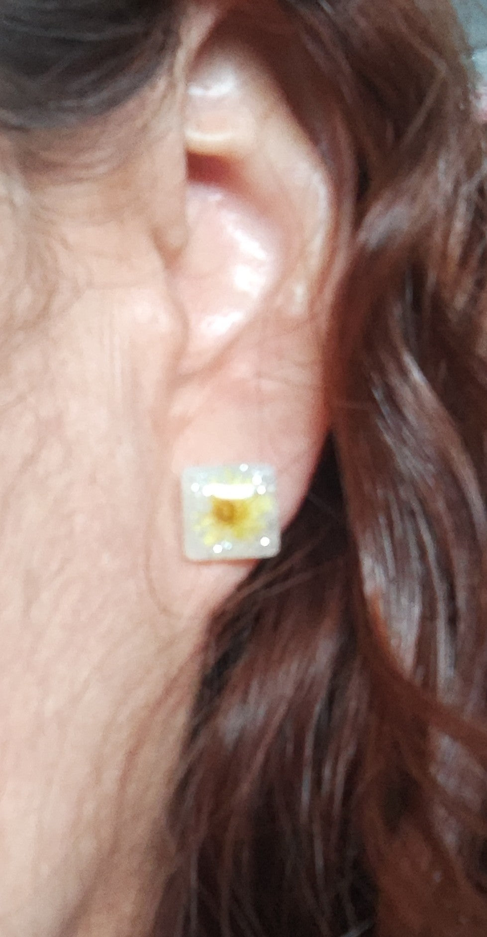 Earrings - Dried flowers Resin square studs