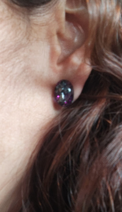 Earrings - Small resin oval with silver cross charm on post