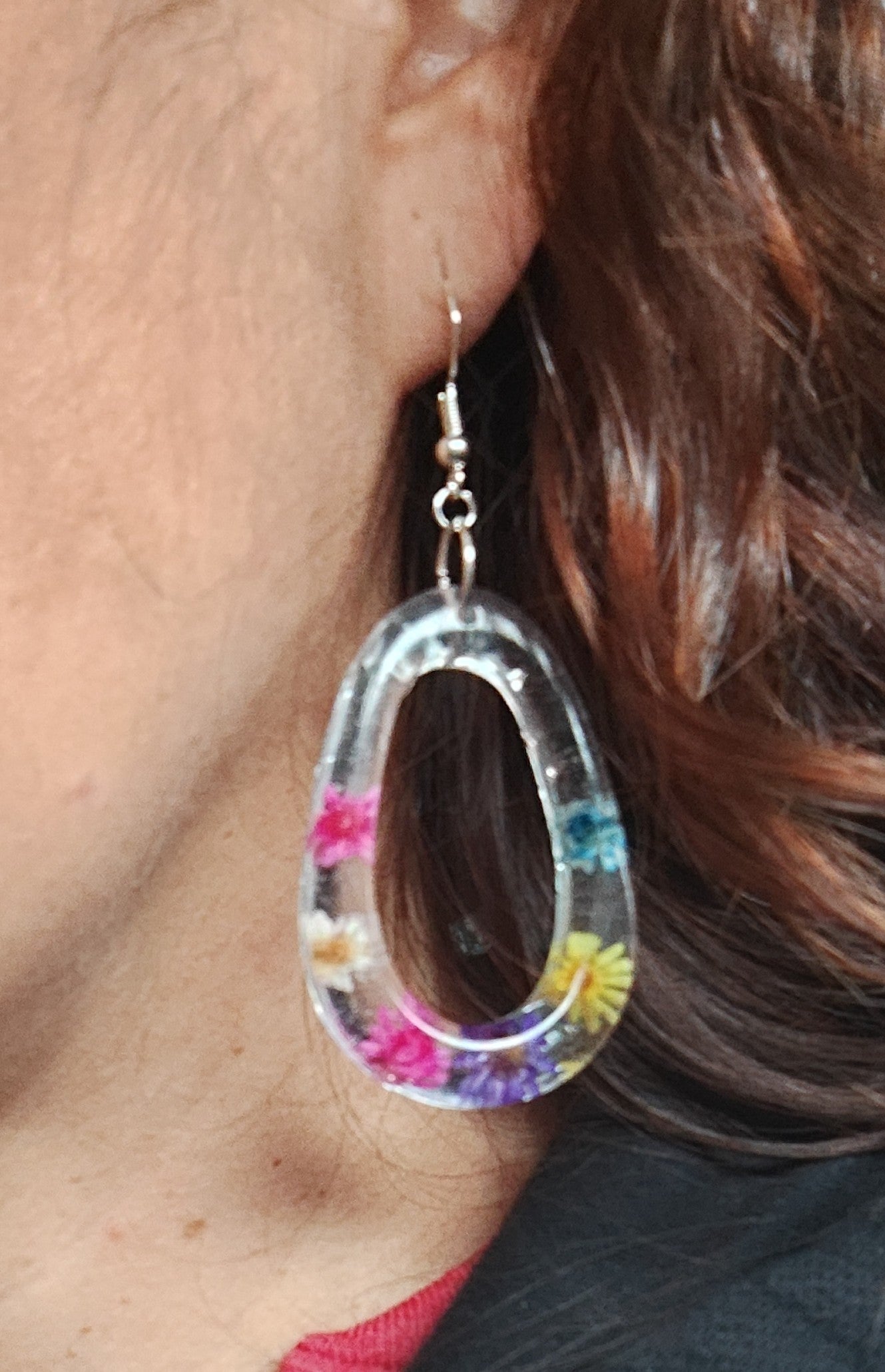 Earrings - Resin open teardrop on silver hook