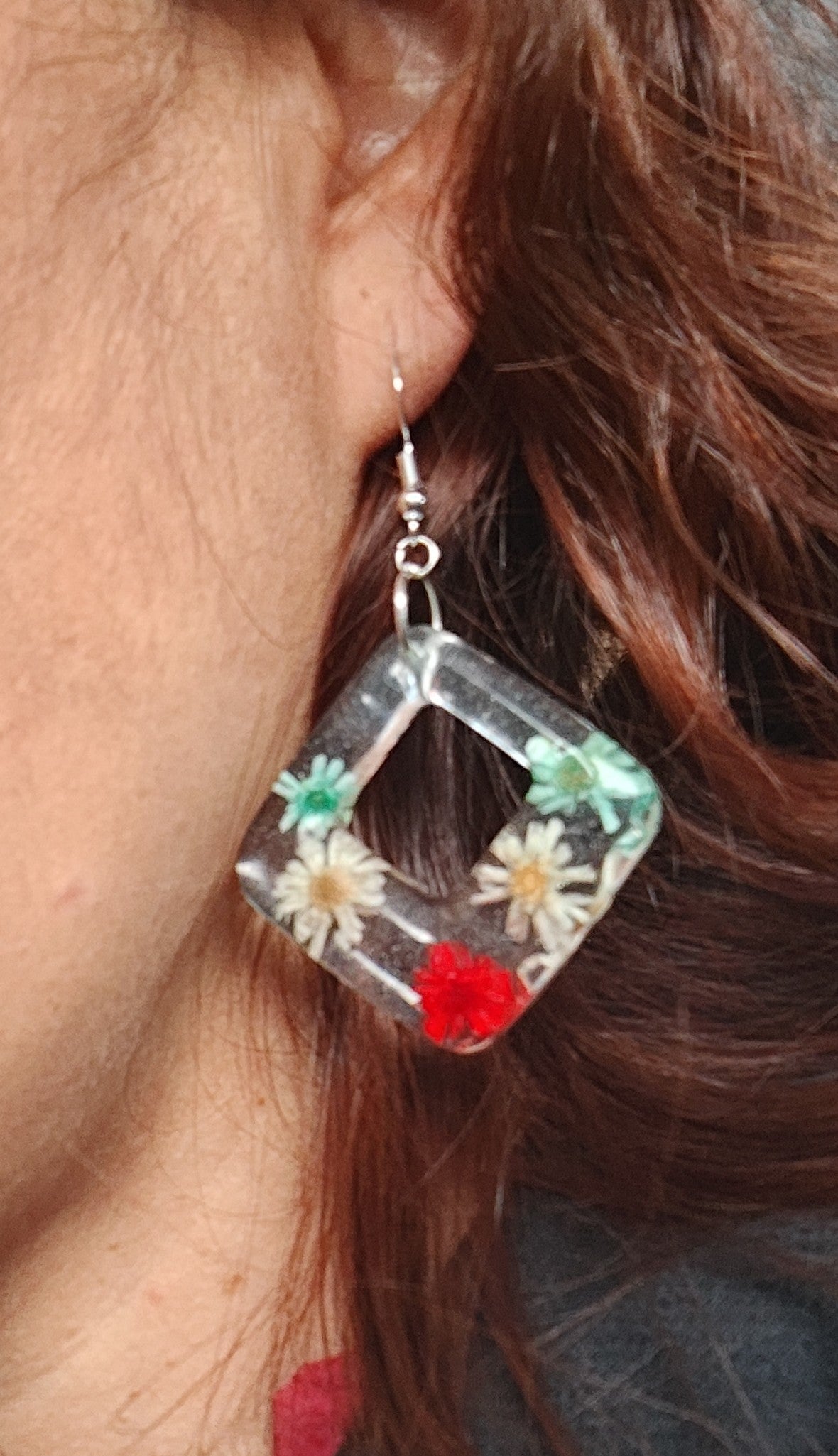 Earrings - Resin square shape on hook