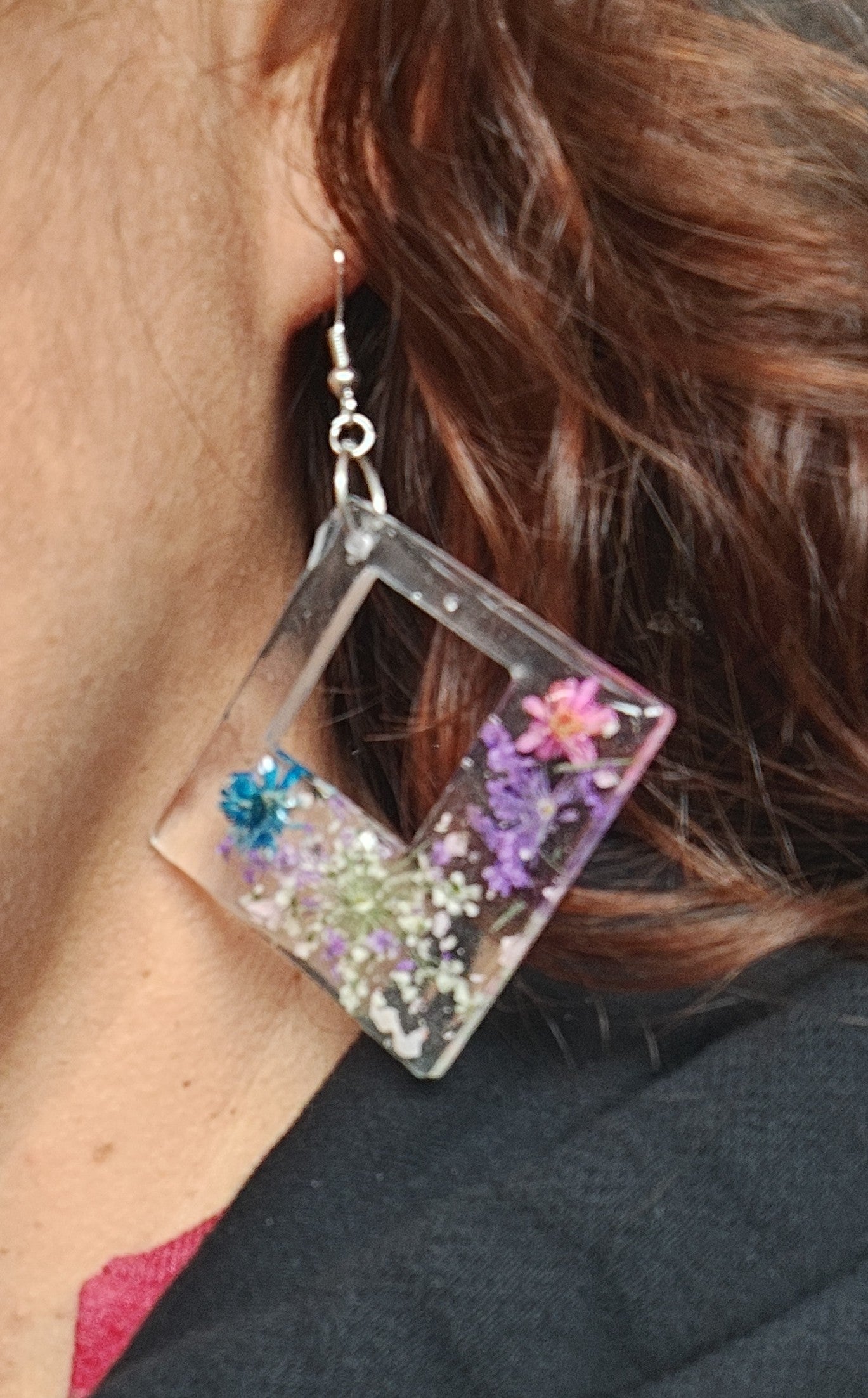 Earrings - Resin large square shape on hook