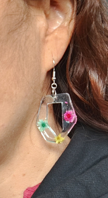 Earrings - Resin hexagon shape on hook