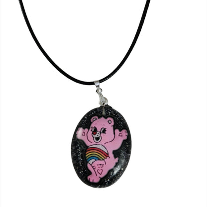 Necklace - 17.5 inches black waxed cord with resin care bear pendant