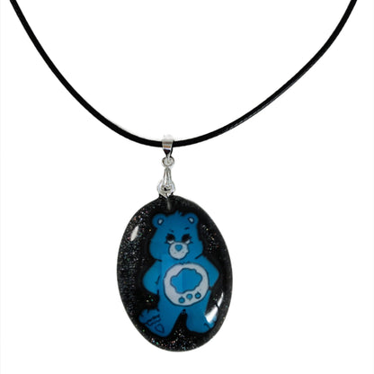 Necklace - 17.5 inches black waxed cord with resin care bear pendant