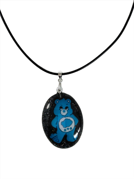 Necklace - 17.5 inches black waxed cord with resin care bear pendant