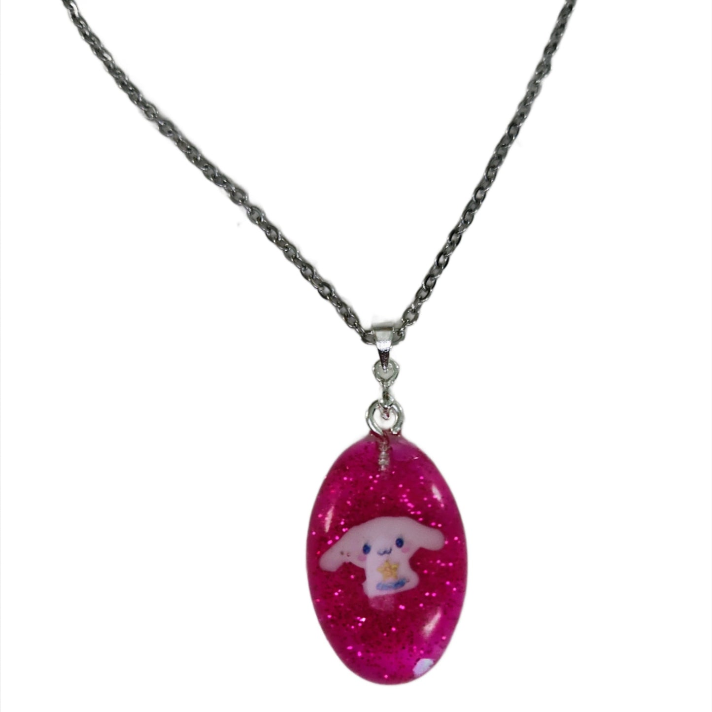 Necklace - 15.75 inches stainless steel link cable chain with resin Cinnamoroll character pendant