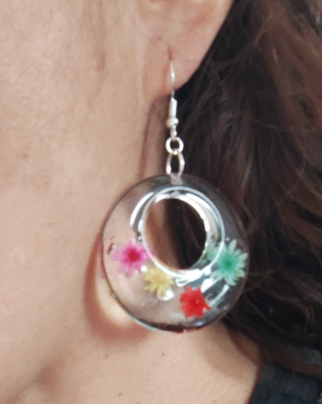 Earrings - Resin large open chunky circle on silver hook