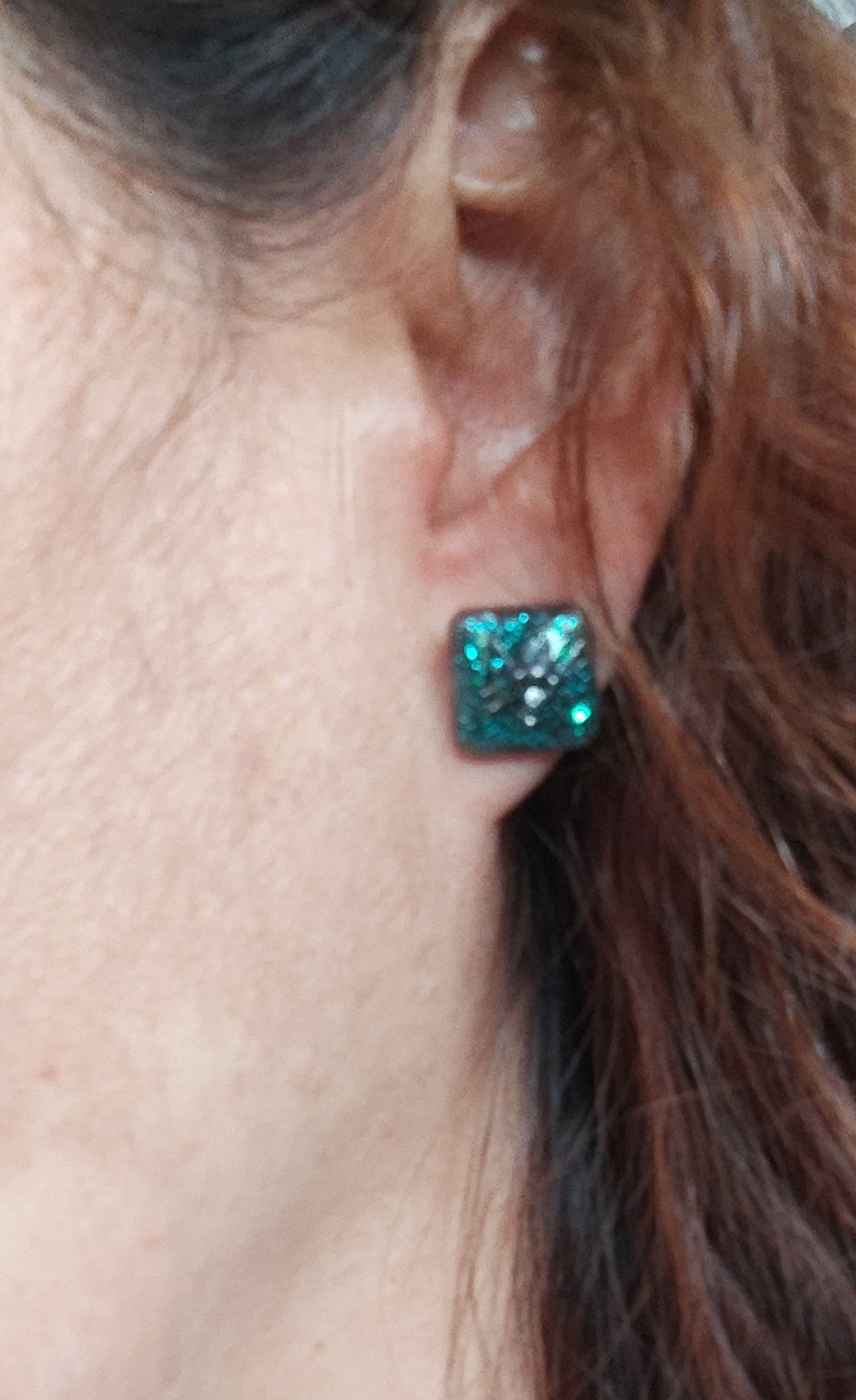 Earrings - Resin square studs with silver spider