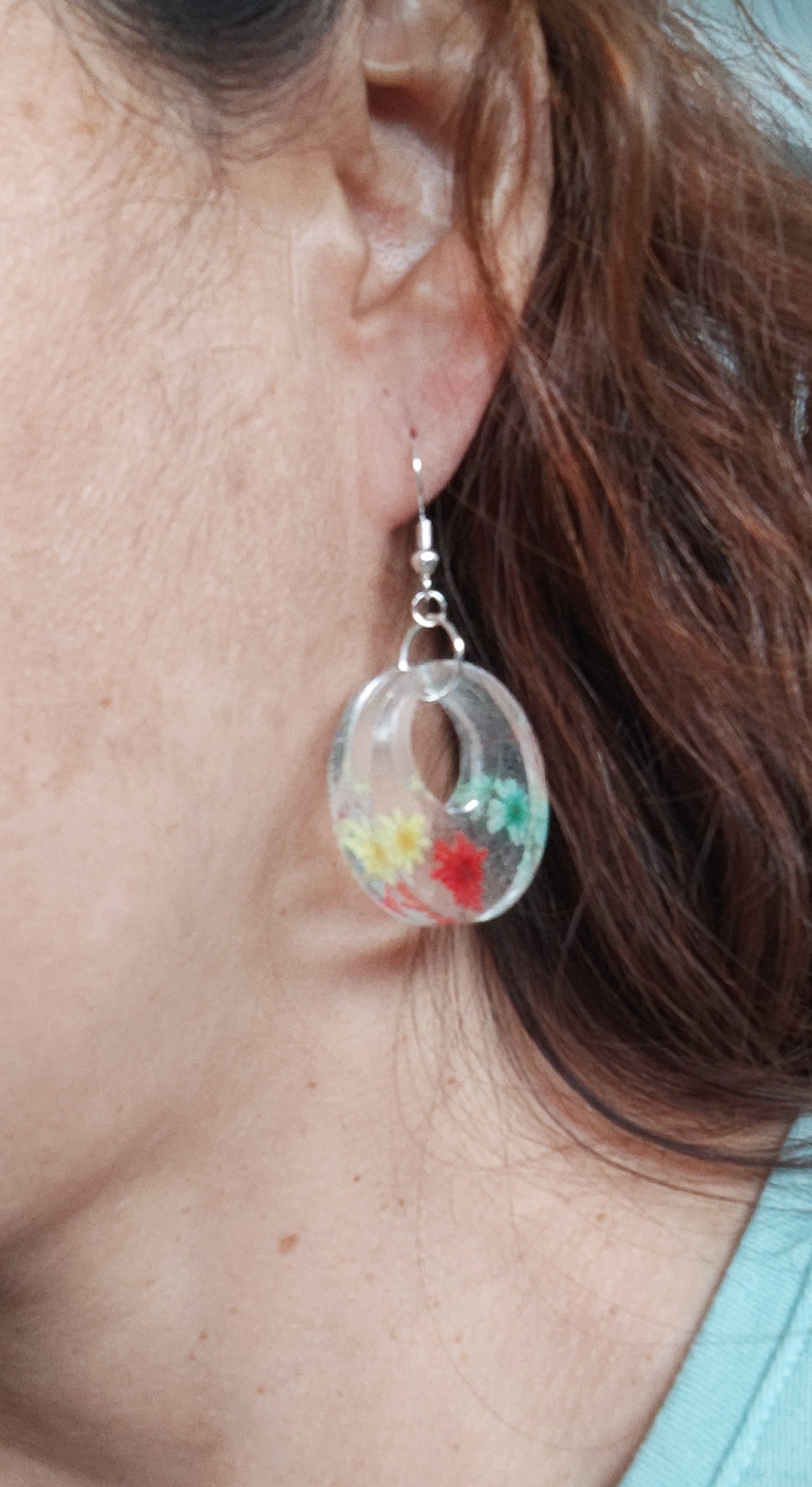 Earrings - Resin medium open chunky circle on silver hook