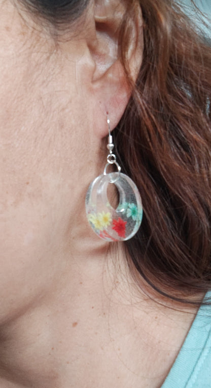 Earrings - Resin medium open chunky circle on silver hook