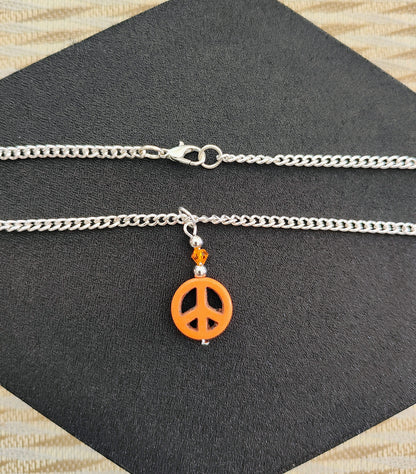 Necklace - 18.5 inches silver chain with stone peace charm and silver lobster Clasp