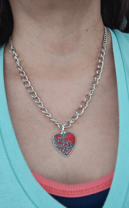 Necklace - 19 inches silver chain with silver heart charm and silver lobster Clasp