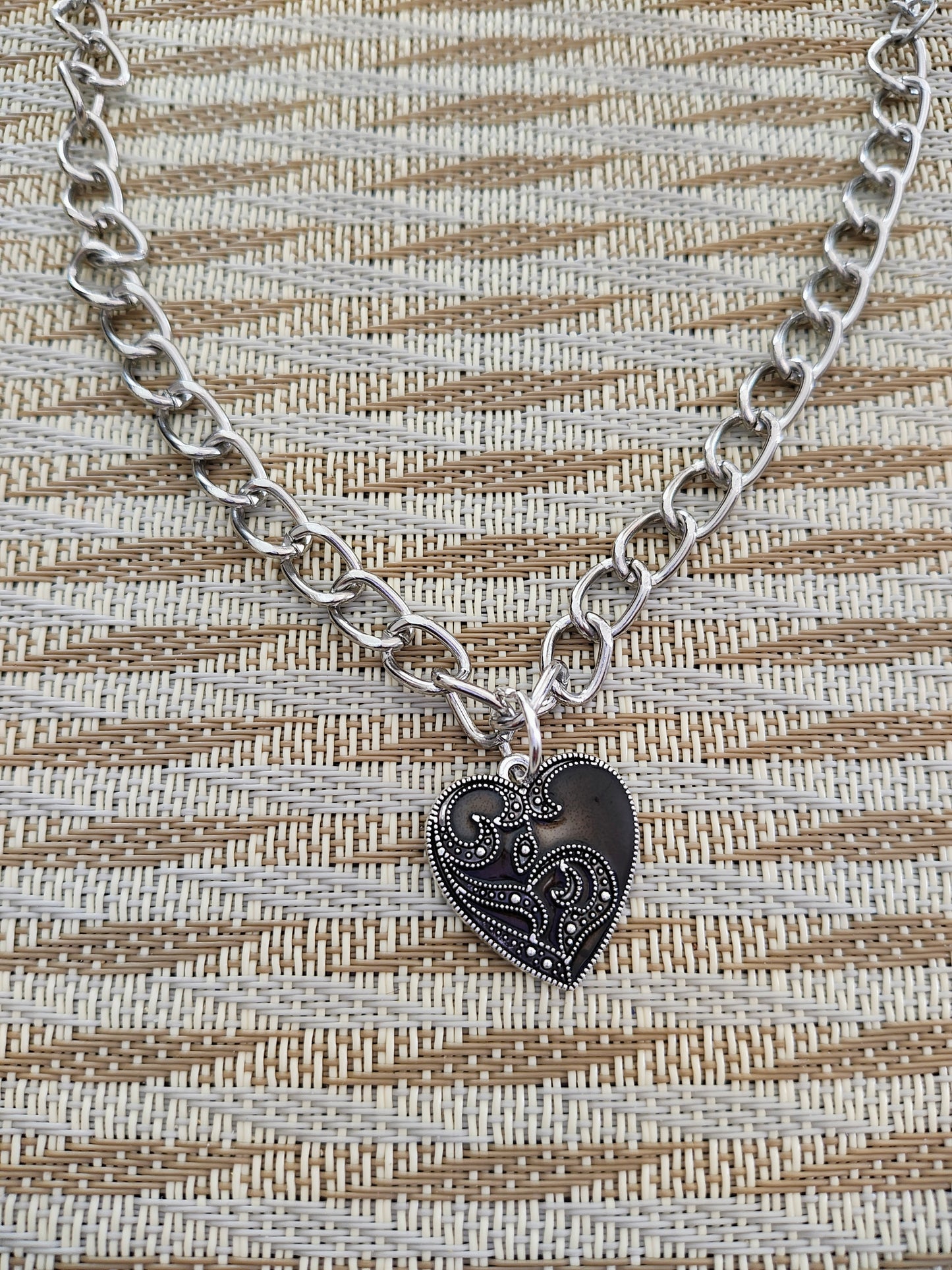 Necklace - 19 inches silver chain with silver heart charm and silver lobster Clasp