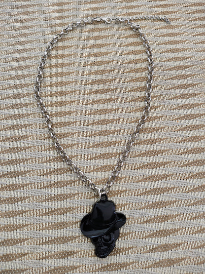 Necklace - 18 inches silver chain with black skull charm and silver lobster Clasp