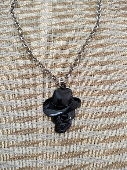 Necklace - 18 inches silver chain with black skull charm and silver lobster Clasp