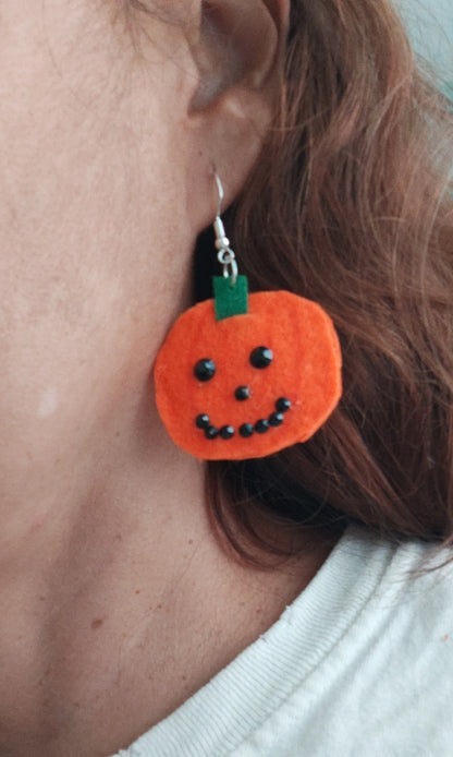 Earrings - Felt pumpkin shape on silver hook