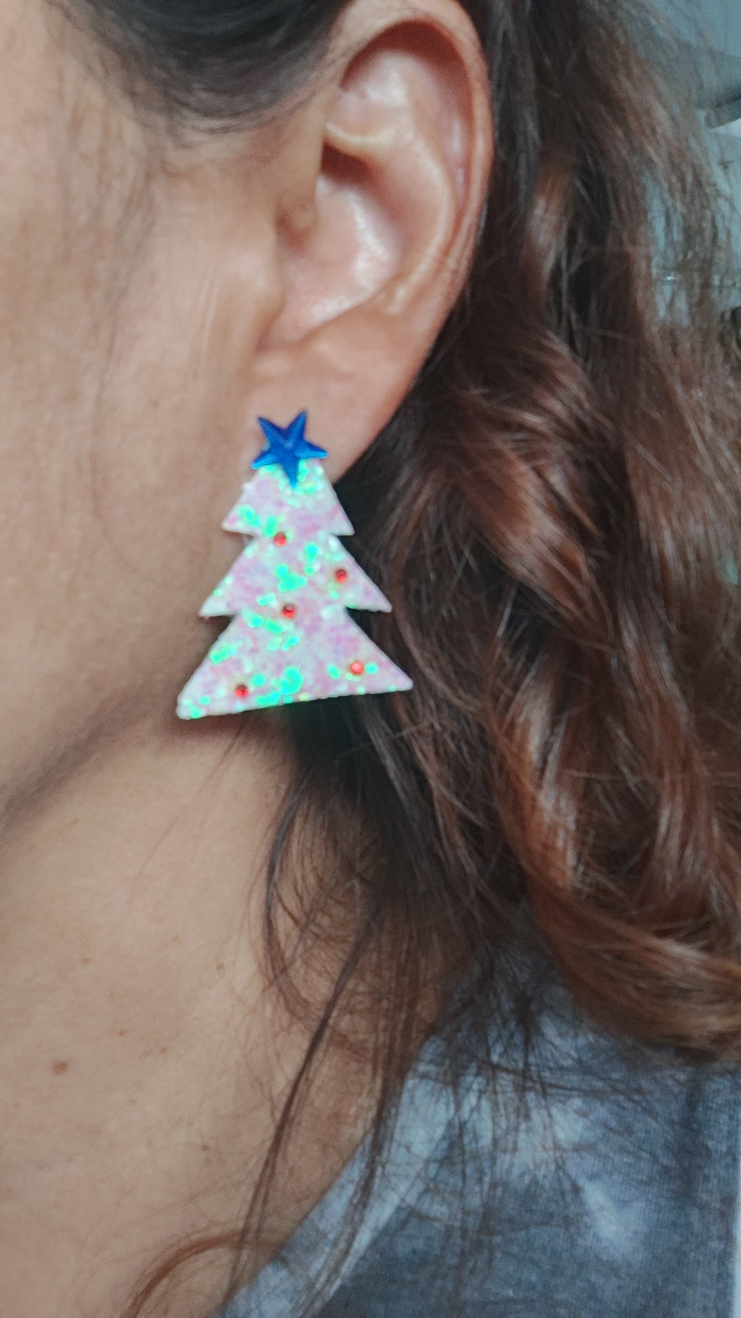 Earrings - Christmas tree on post