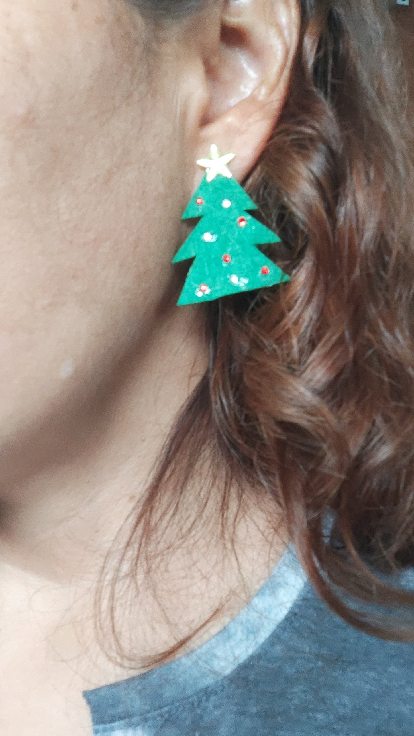 Earrings - Christmas tree on post