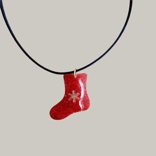 Necklace - 15.5 inches black suede cord with resin holiday pendant