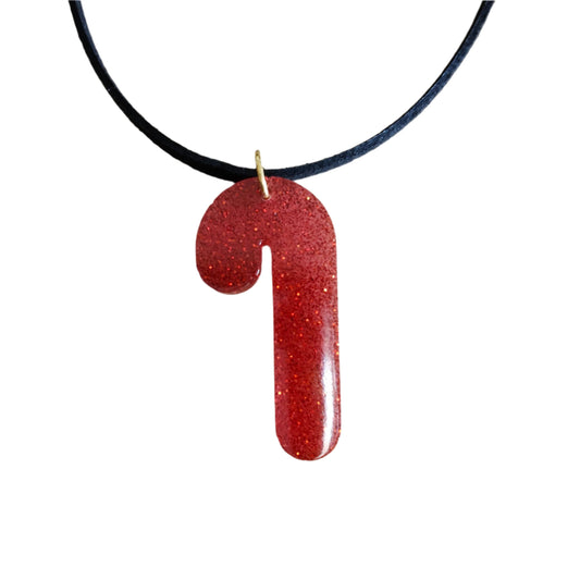 Necklace - 11.5 inches black suede cord with resin holiday pendant