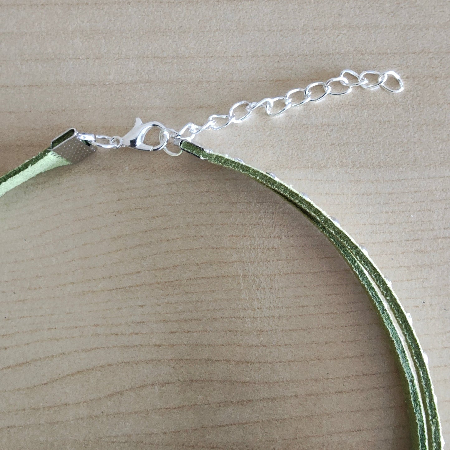 Necklace - Choker 5 mm studded olive green faux suede cord