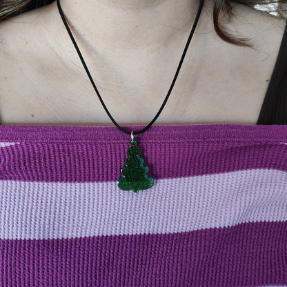 Necklace - 19.5 inches black suede cord with resin holiday pendant