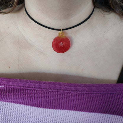 Necklace - 13.5 inches black suede cord with resin holiday pendant