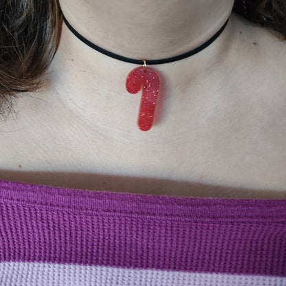 Necklace - 11.5 inches black suede cord with resin holiday pendant