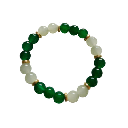 Bracelet - Elastic Green 8mm glass beads with gold spacer beads