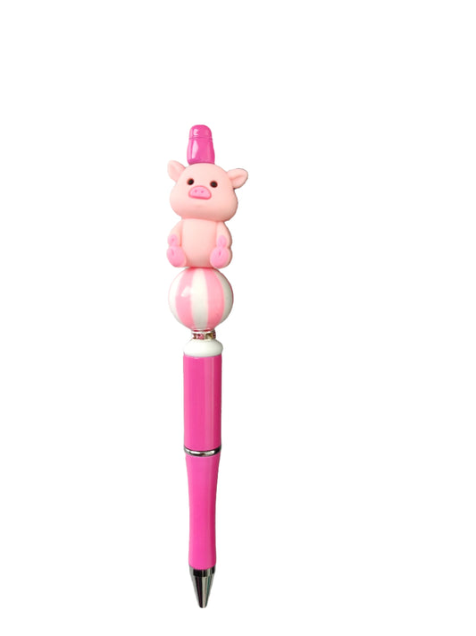 Pen - Pig silicon beaded acrylic pen (black ink)