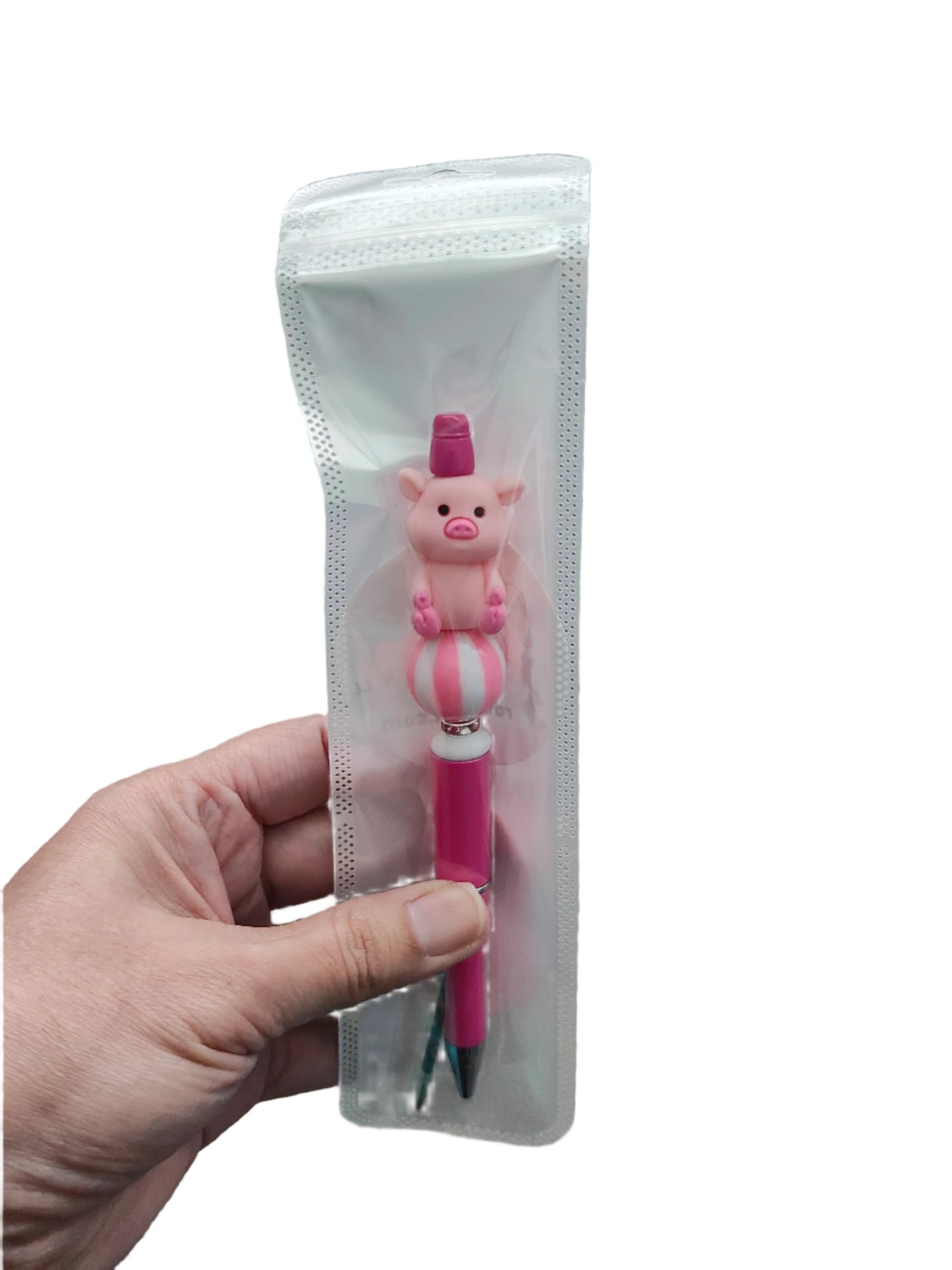 Pen - Pig silicon beaded acrylic pen (black ink)