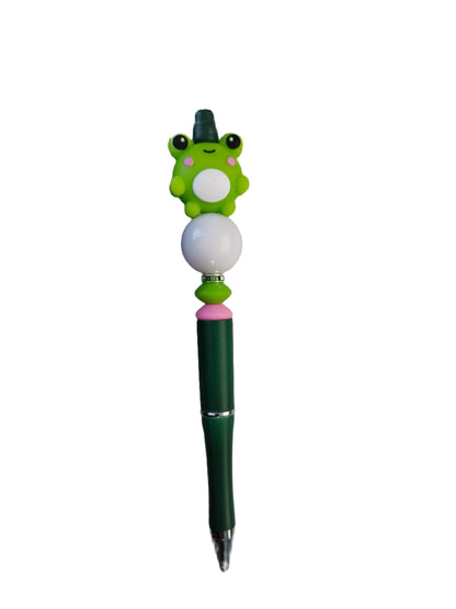 Pen - Frog silicon beaded acrylic pen (black ink)