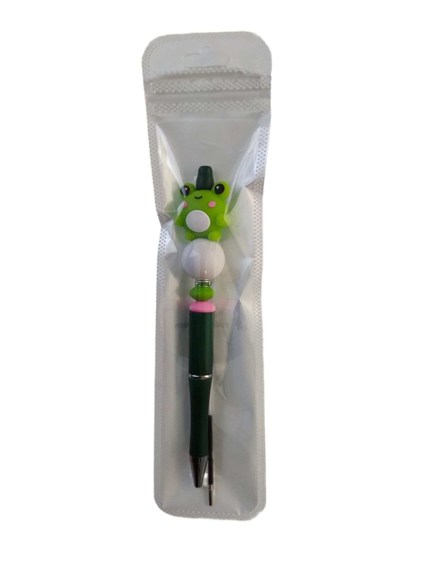 Pen - Frog silicon beaded acrylic pen (black ink)