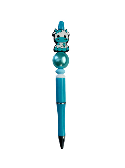 Pen - Cow silicon beaded acrylic pen (black ink)