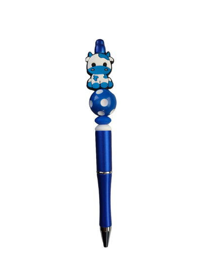 Pen - Cow silicon beaded acrylic pen (black ink)