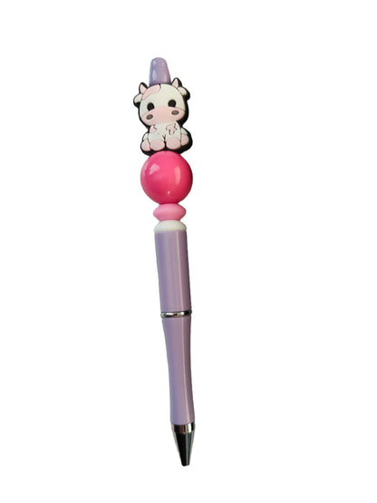 Pen - Cow silicon beaded acrylic pen (black ink)