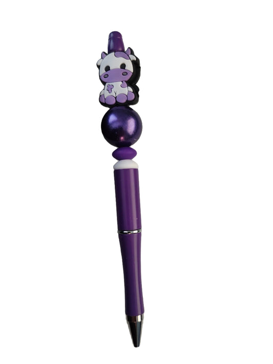 Pen - Cow silicon beaded acrylic pen (black ink)