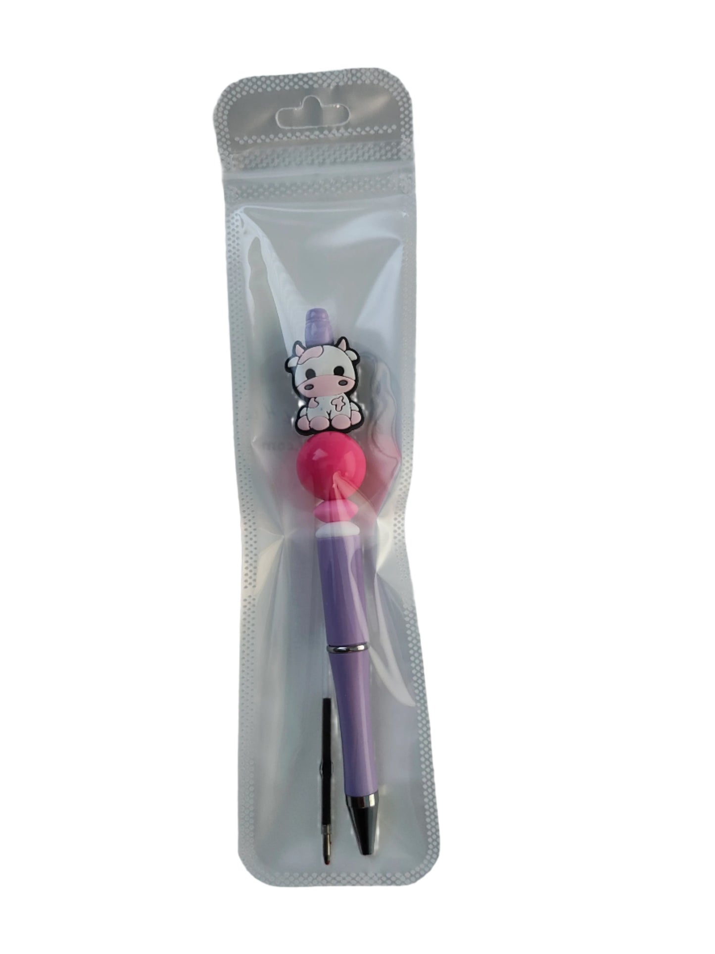 Pen - Cow silicon beaded acrylic pen (black ink)