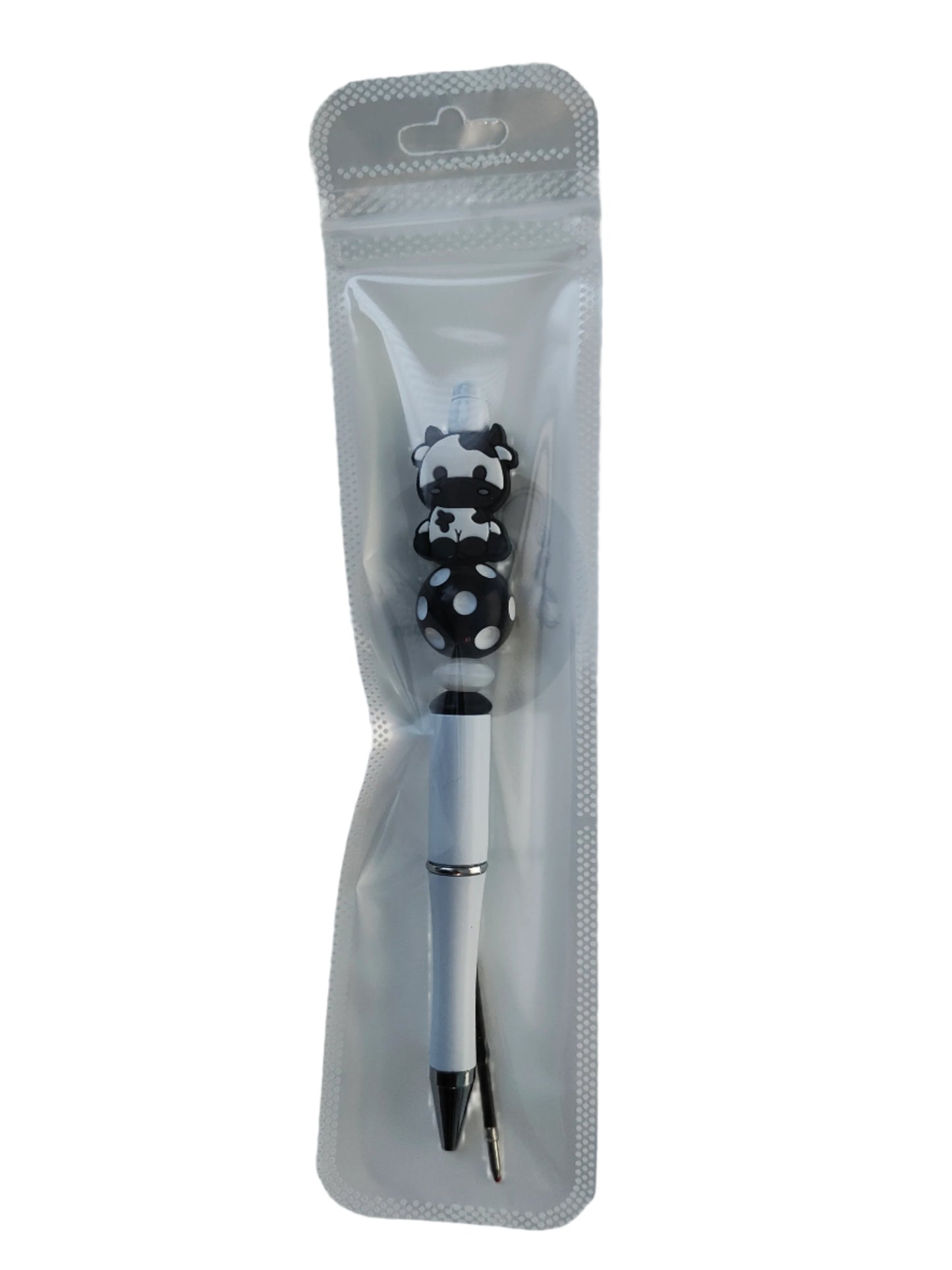 Pen - Cow silicon beaded acrylic pen (black ink)