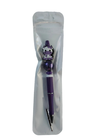 Pen - Cow silicon beaded acrylic pen (black ink)