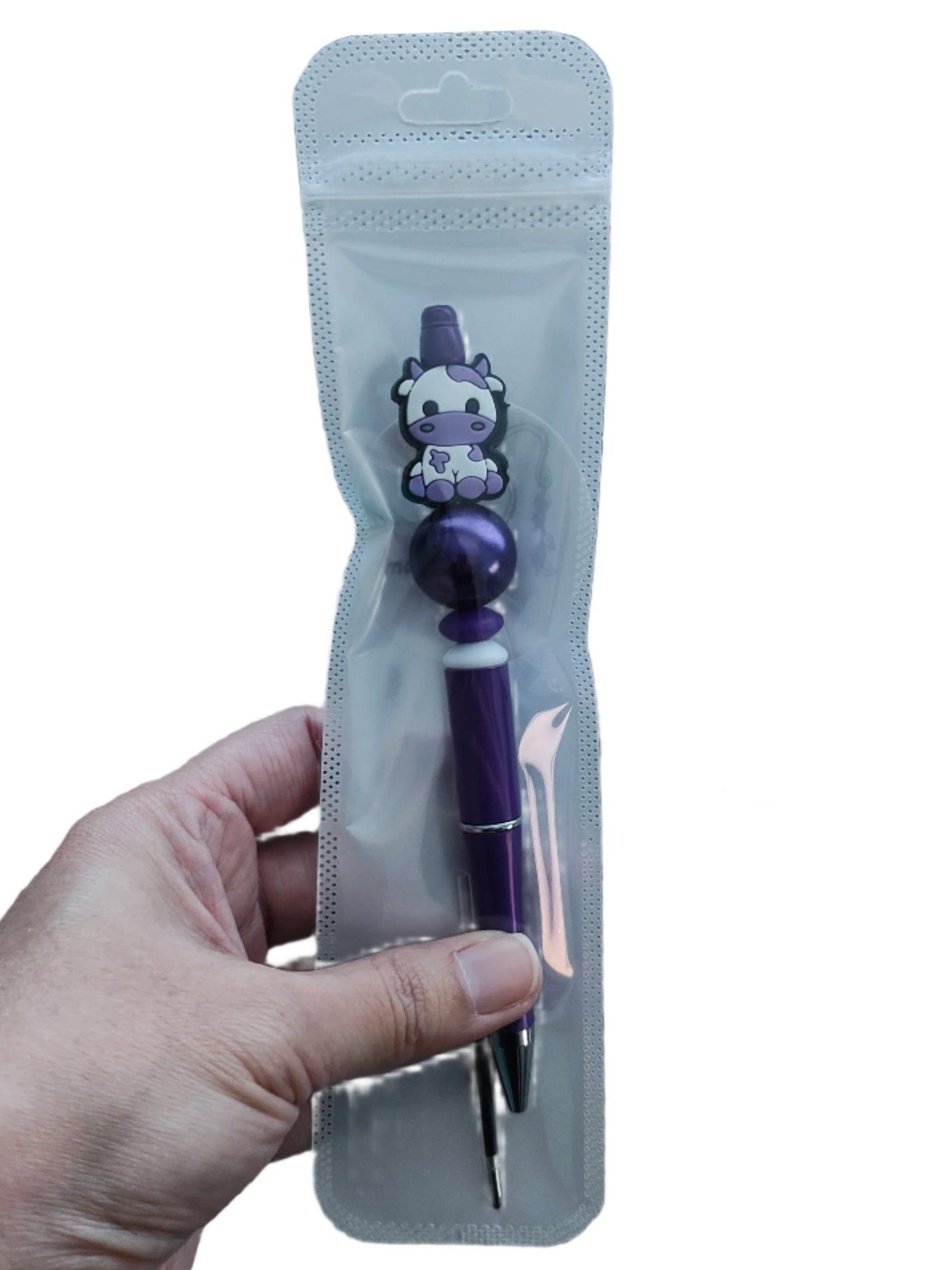 Pen - Cow silicon beaded acrylic pen (black ink)