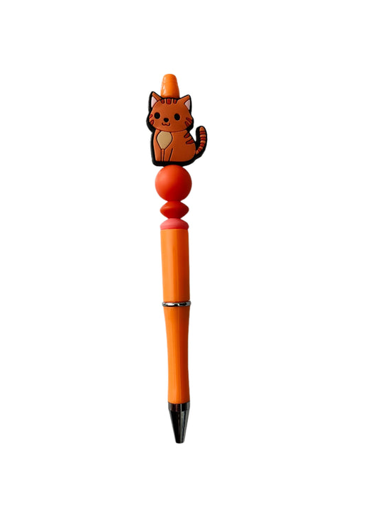 Pen - Cat silicon beaded acrylic pen (black ink)