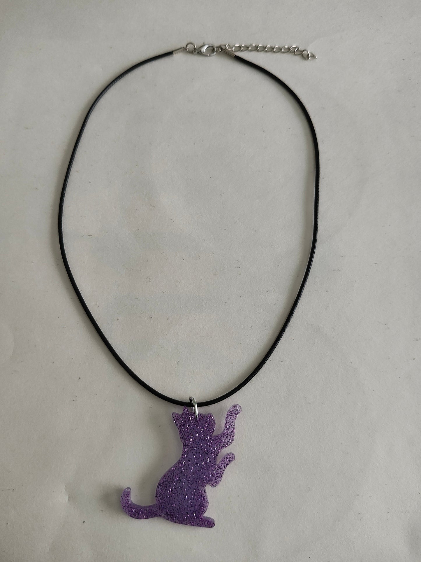 Necklace - 17.5 inches black waxed cord with resin cat