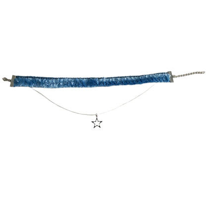 Necklace - Choker blue lace ribbon with one polyester strand and a silver star charm