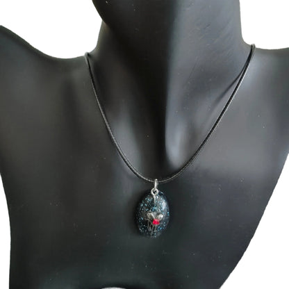 Necklace - 17.5 inches black waxed cord with resin & silver charm pendant