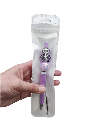 Pen - Skeleton silicon beaded acrylic pen (black ink)